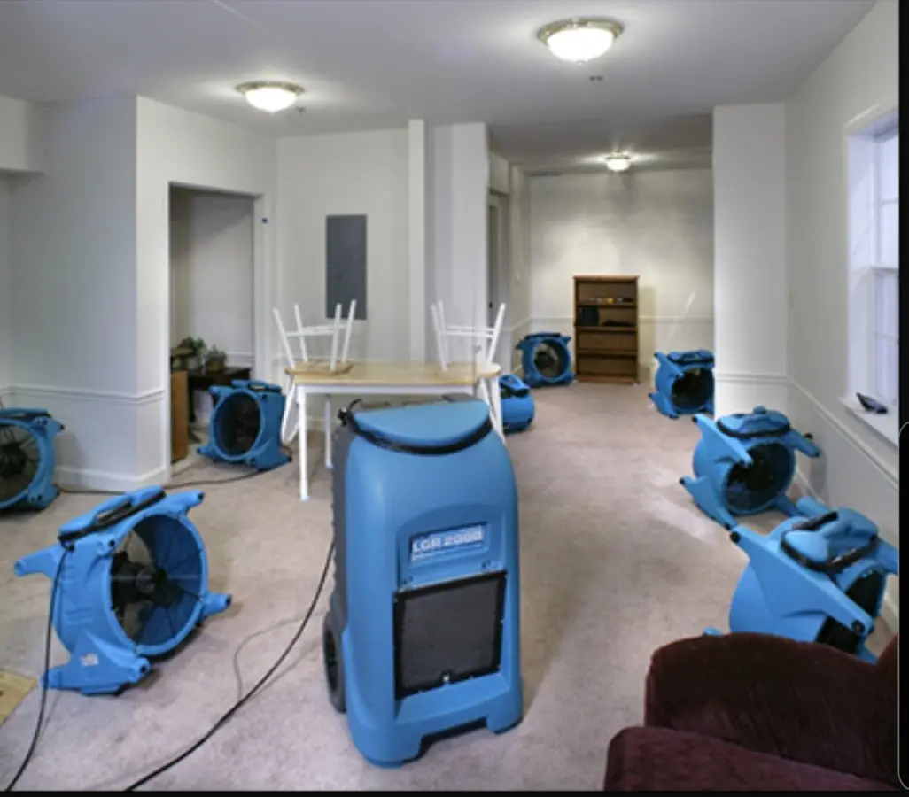 Air movers and dehumidifier setup for Water Damage Restoration in Country Homes